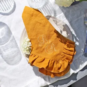 Personalized Embroidered Linen Napkin with Ruffled Edge image 1
