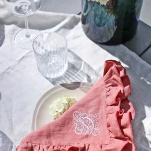 Personalized Embroidered Linen Napkin with Ruffled Edge image 3