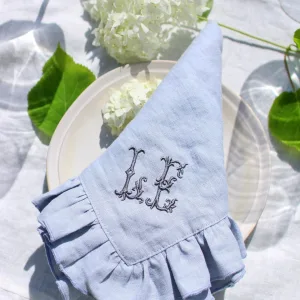 Personalized Embroidered Linen Napkin with Ruffled Edge image 4