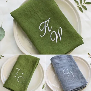 Personalized Linen Napkins with Embroidered Initial image 1